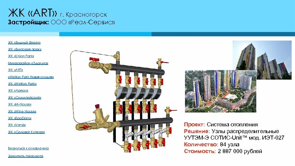 ЖК «ART» г. Красногорск Застройщик: ООО «Реал-Сервис» ЖК «Видный берег» ЖК «Виктория парк» ЖК