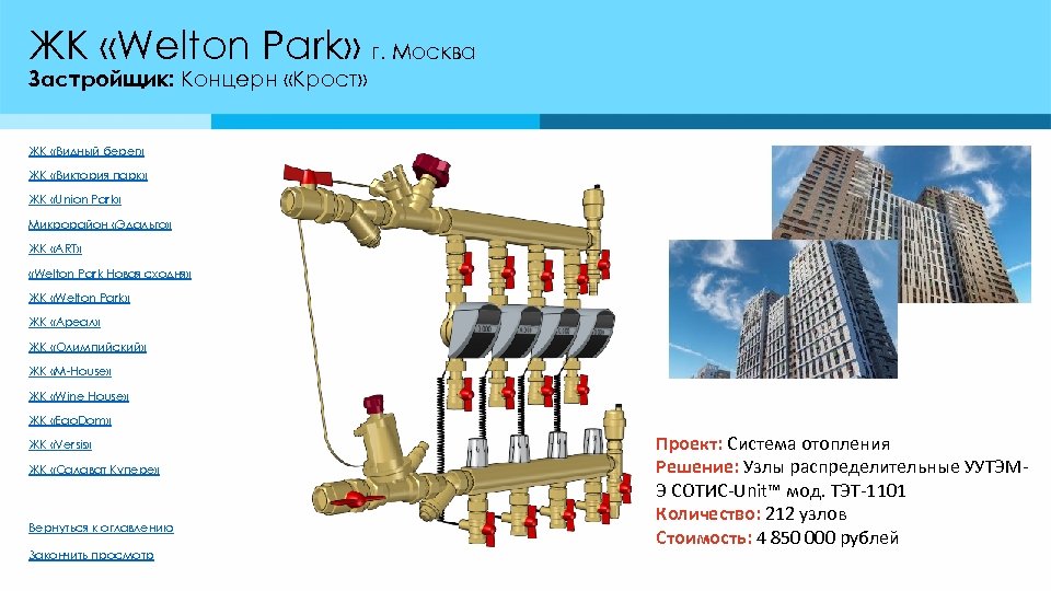 ЖК «Welton Park» г. Москва Застройщик: Концерн «Крост» ЖК «Видный берег» ЖК «Виктория парк»