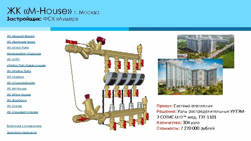 ЖК «M-House» г. Москва Застройщик: ФСК «Лидер» ЖК «Видный берег» ЖК «Виктория парк» ЖК