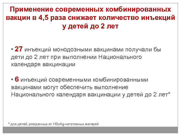 Применение современных комбинированных вакцин в 4, 5 раза снижает количество инъекций у детей до