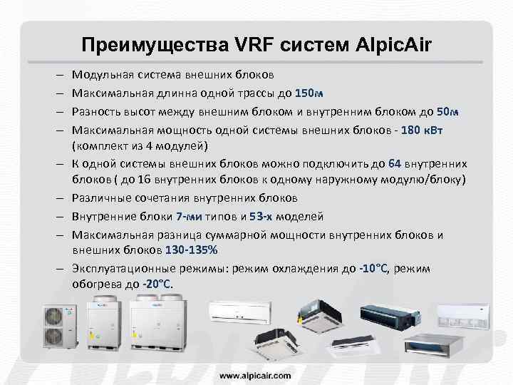 Преимущества VRF систем Alpic. Air – – – – – Модульная система внешних блоков