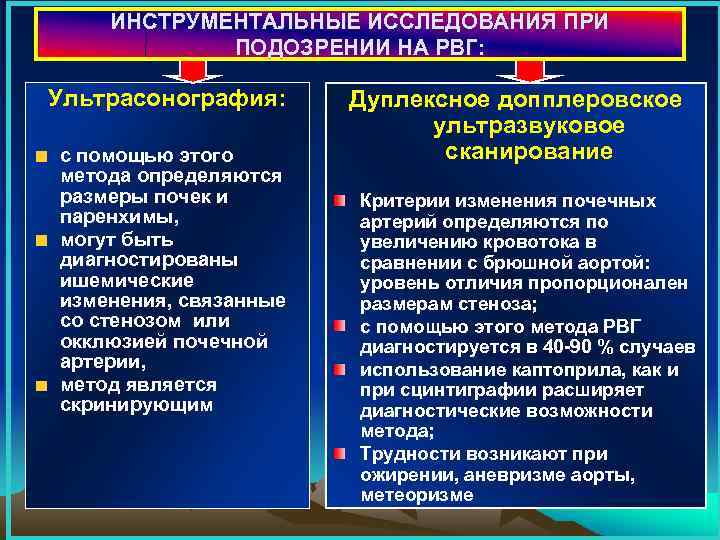 ИНСТРУМЕНТАЛЬНЫЕ ИССЛЕДОВАНИЯ ПРИ ПОДОЗРЕНИИ НА РВГ: Ультрасонография: с помощью этого метода определяются размеры почек