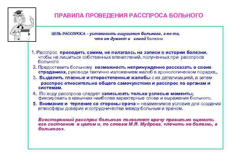 Само проведение. Правила проведения расспроса. Правила расспроса пациента. Алгоритм проведения распросы пациента. Последовательность расспроса больного.