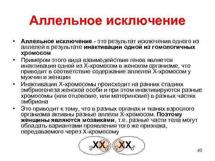 Аллельное исключение • Аллельное исключение - это результат исключения одного из аллелей в результате