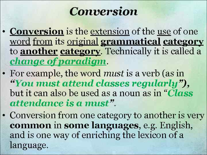 Converted words are