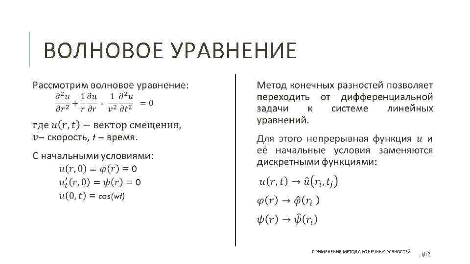 ВОЛНОВОЕ УРАВНЕНИЕ ПРИМЕНЕНИЕ МЕТОДА КОНЕЧНЫХ РАЗНОСТЕЙ 6/12 