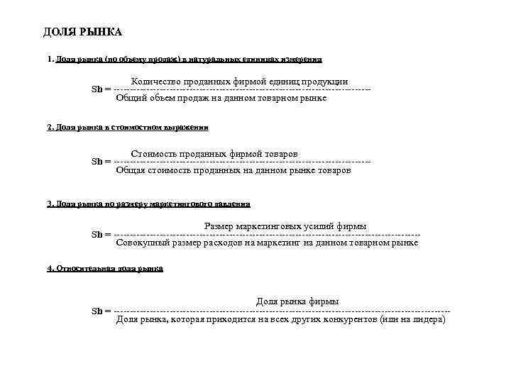 ДОЛЯ РЫНКА 1. Доля рынка (по объему продаж) в натуральных единицах измерения Количество проданных