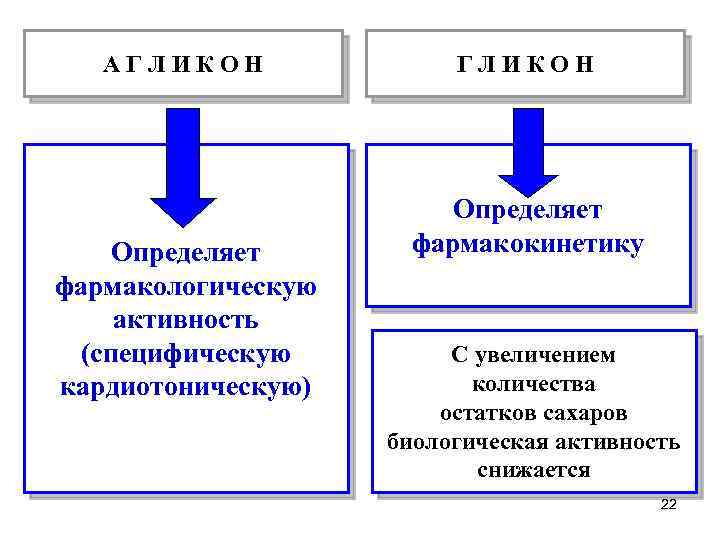 А Г Л И К О Н Определяет фармакологическую активность (специфическую кардиотоническую) Г Л