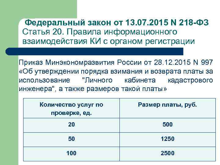  Федеральный закон от 13. 07. 2015 N 218 -ФЗ Статья 20. Правила информационного