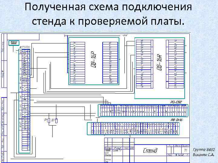 Полученная схема подключения стенда к проверяемой платы. Группа 8492 Вишняк С. А. 