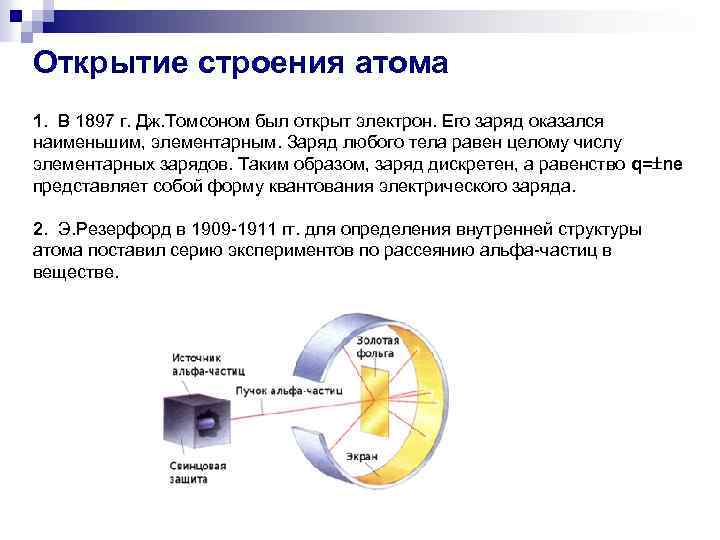 Открытие строения атома 1. В 1897 г. Дж. Томсоном был открыт электрон. Его заряд