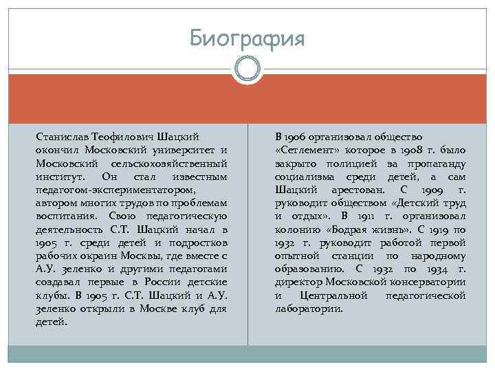 Биография Станислав Теофилович Шацкий окончил Московский университет и Московский сельскохозяйственный институт. Он стал известным
