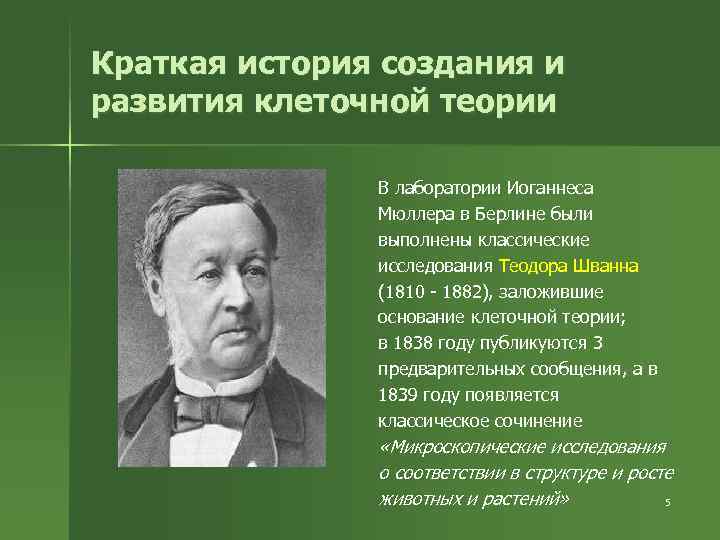 Краткая история создания и развития клеточной теории В лаборатории Иоганнеса Мюллера в Берлине были