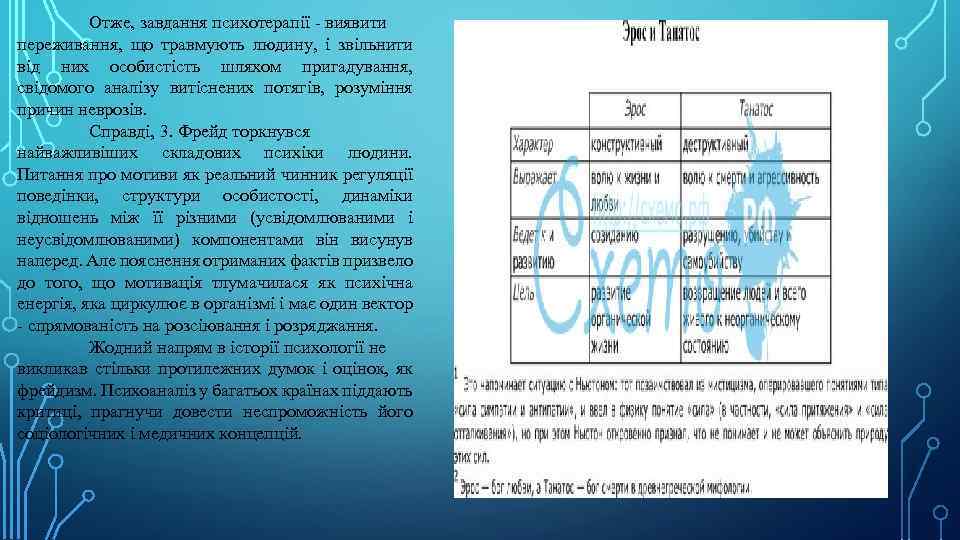 Отже, завдання психотерапії - виявити переживання, що травмують людину, і звільнити від них особистість