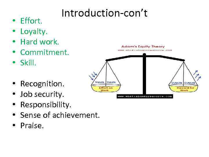 Introduction-con’t • • • Effort. Loyalty. Hard work. Commitment. Skill. • • • Recognition.