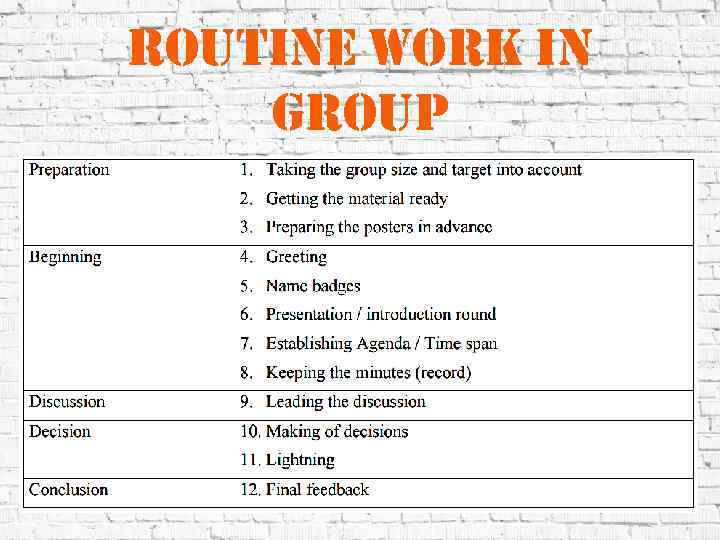 routine work in group 