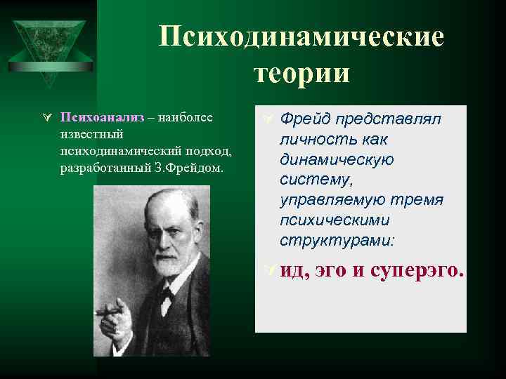 Психодинамические теории Ú Психоанализ – наиболее известный психодинамический подход, разработанный З. Фрейдом. Ú Фрейд