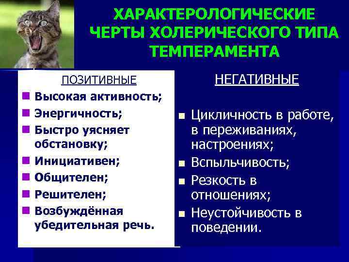 ХАРАКТЕРОЛОГИЧЕСКИЕ ЧЕРТЫ ХОЛЕРИЧЕСКОГО ТИПА ТЕМПЕРАМЕНТА n n n n ПОЗИТИВНЫЕ Высокая активность; Энергичность; Быстро