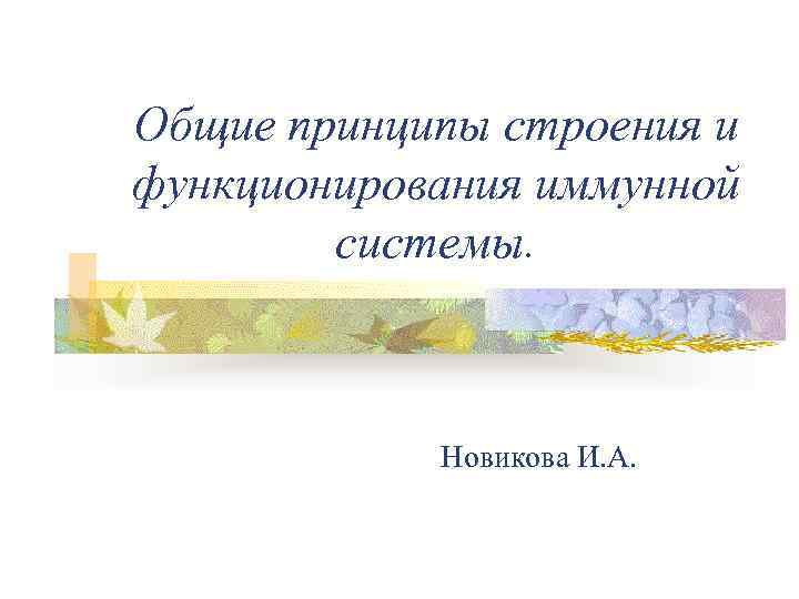 Общие принципы строения и функционирования иммунной системы. Новикова И. А. 