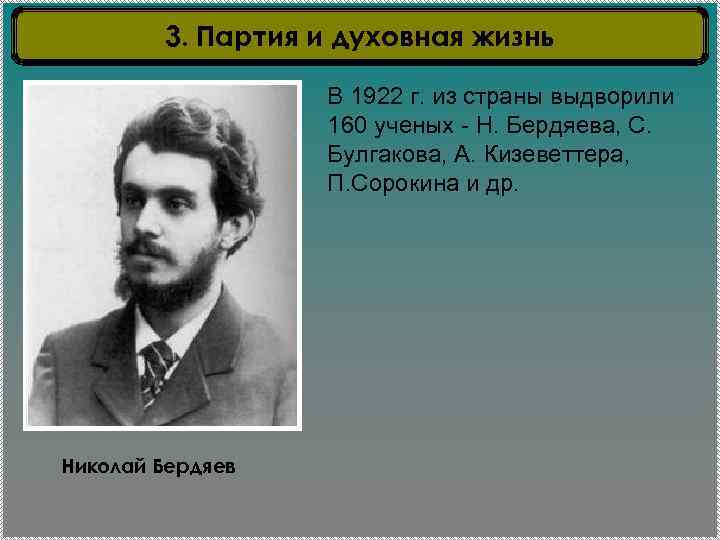 3. Партия и духовная жизнь В 1922 г. из страны выдворили 160 ученых -