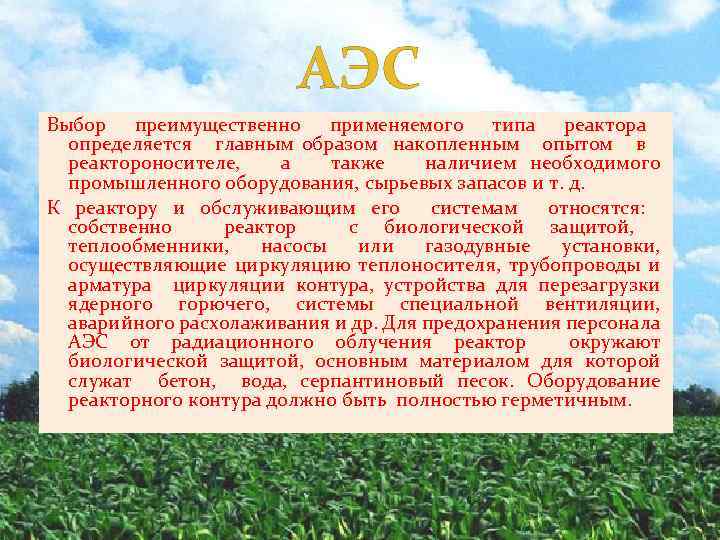 АЭС Выбор преимущественно применяемого типа реактора определяется главным образом накопленным опытом в реактороносителе, а