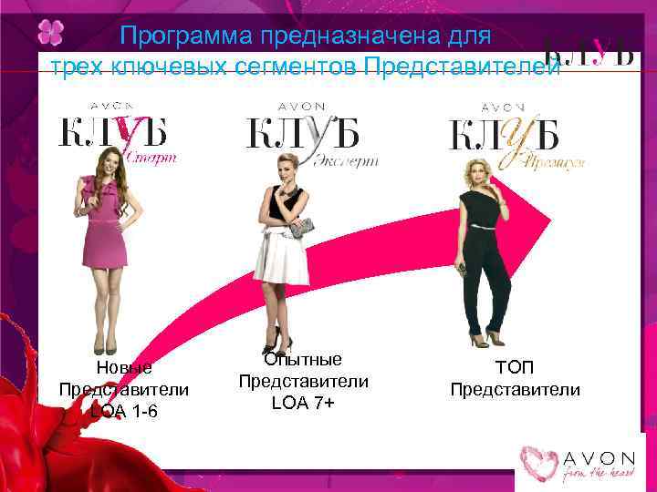 Программа предназначена для трех ключевых сегментов Представителей Новые Представители LOA 1 -6 47 Опытные