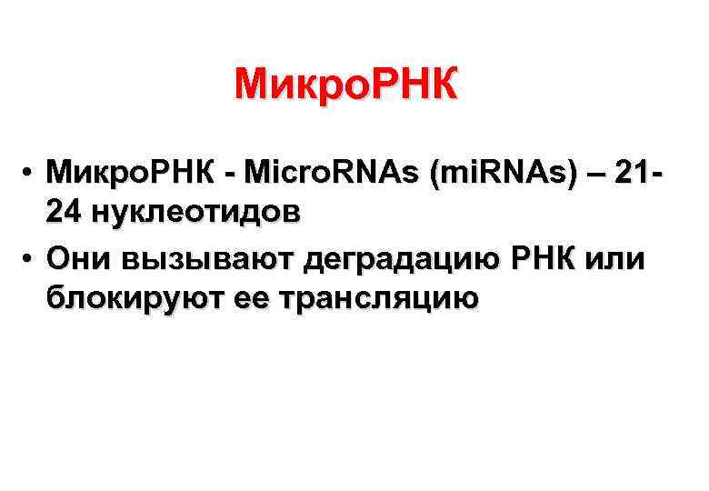 Микро. РНК • Микро. РНК - Micro. RNAs (mi. RNAs) – 2124 нуклеотидов •