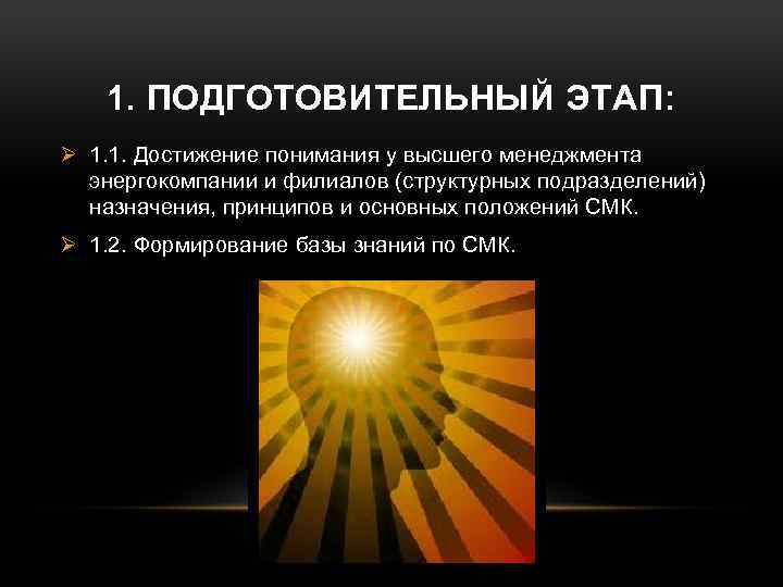 1. ПОДГОТОВИТЕЛЬНЫЙ ЭТАП: Ø 1. 1. Достижение понимания у высшего менеджмента энергокомпании и филиалов