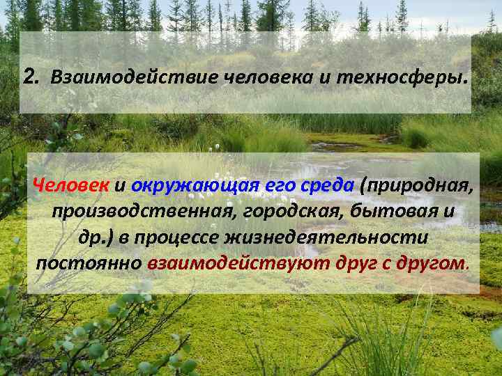 2. Взаимодействие человека и техносферы. Человек и окружающая его среда (природная, производственная, городская, бытовая