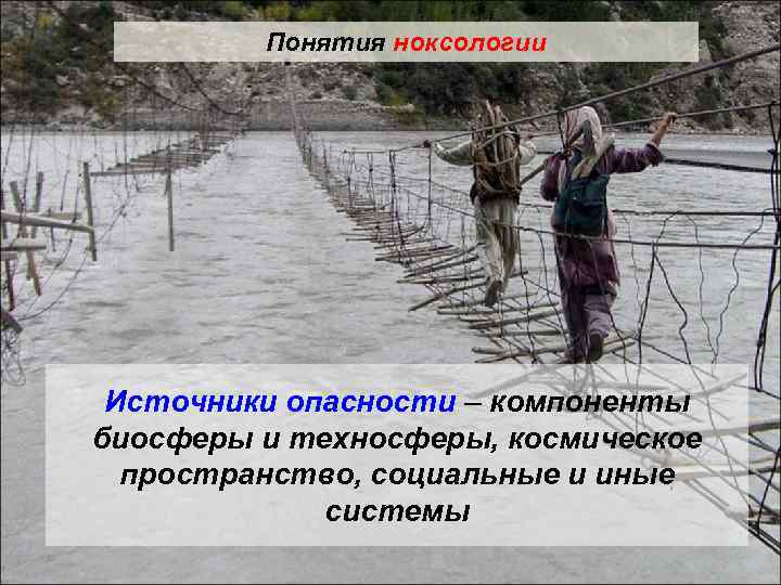 Понятия ноксологии Источники опасности – компоненты биосферы и техносферы, космическое пространство, социальные и иные