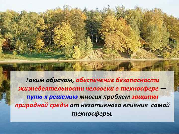  Таким образом, обеспечение безопасности жизнедеятельности человека в техносфере — путь к решению многих