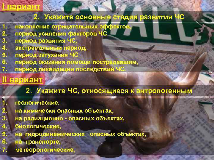 I вариант 2. Укажите основные стадии развития ЧС 1. 2. 3. 4. 5. 6.