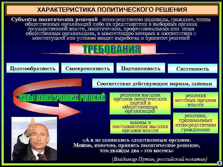 Характеристика политических проблем. Принятие политических решений. Выработка политических решений.