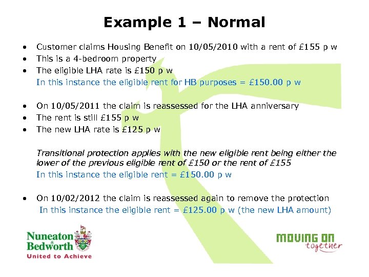 Example 1 – Normal • • • Customer claims Housing Benefit on 10/05/2010 with