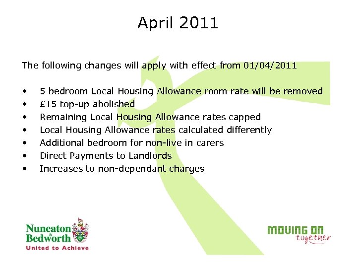 April 2011 The following changes will apply with effect from 01/04/2011 • • 5