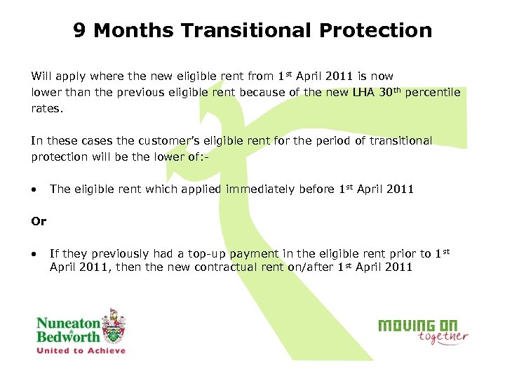 9 Months Transitional Protection Will apply where the new eligible rent from 1 st