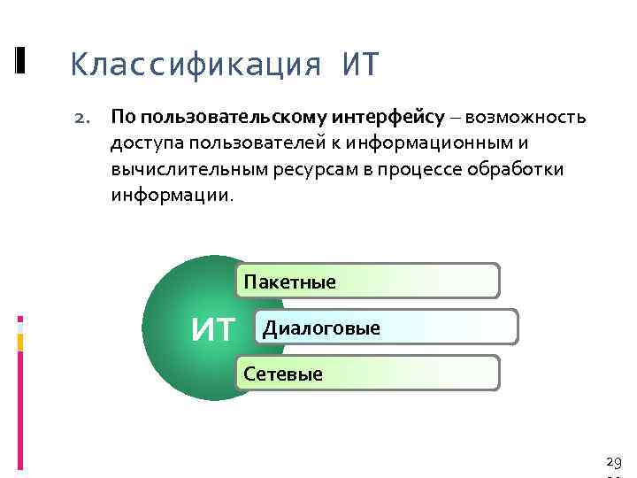 Классификация ИТ 2. По пользовательскому интерфейсу – возможность доступа пользователей к информационным и вычислительным