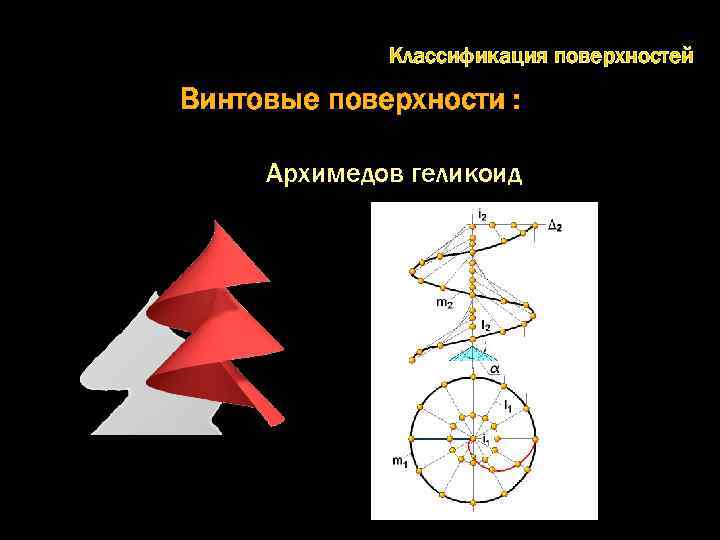 Классификация поверхностей Винтовые поверхности : Архимедов геликоид 