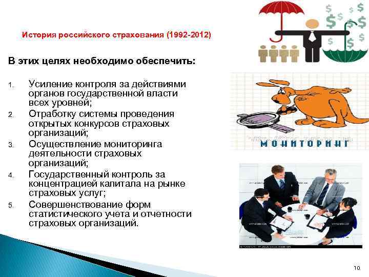 История российского страхования (1992 -2012) В этих целях необходимо обеспечить: 1. 2. 3. 4.