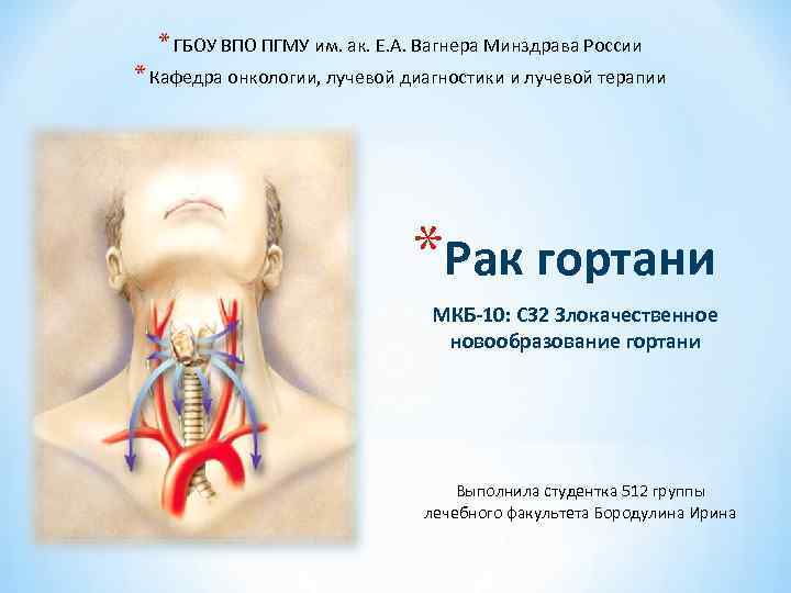 * ГБОУ ВПО ПГМУ им. ак. Е. А. Вагнера Минздрава России * Кафедра онкологии,