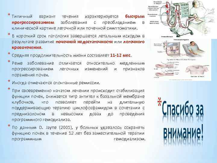 * Типичный вариант течения характеризуется быстрым прогрессированием заболевания с преобладанием в клинической картине легочной