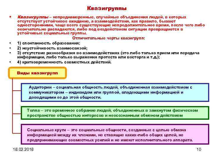 Квазигруппы • • • Квазигруппы – непреднамеренные, случайные объединения людей, в которых отсутствует устойчивое