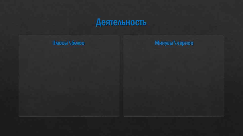 Деятельность Плюсыбелое Минусычерное 