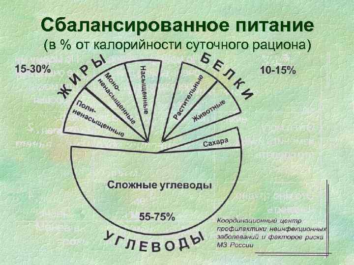 Сбалансированное питание (в % от калорийности суточного рациона) 