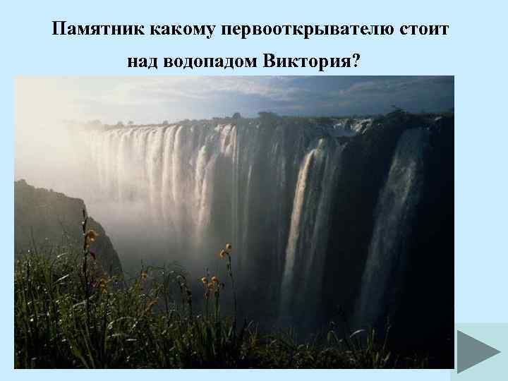  Памятник какому первооткрывателю стоит над водопадом Виктория? 