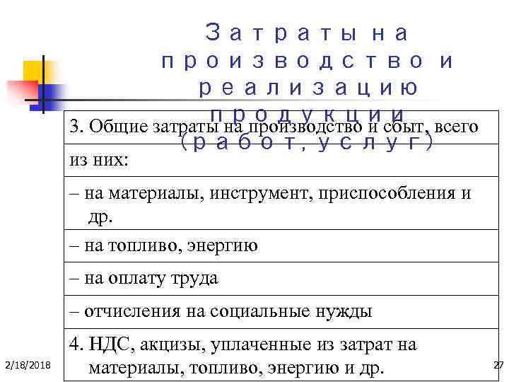 Затраты на производство и реализацию продукции 3. Общие затраты на производство и сбыт, всего