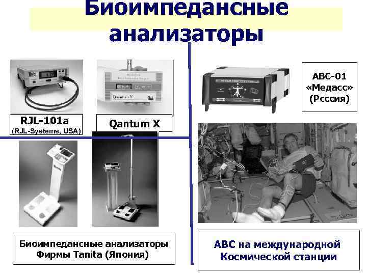 Биоимпедансные анализаторы АВС-01 «Медасс» (Рсссия) RJL-101 a (RJL-Systems, USA) Qantum X Биоимпедансные анализаторы Фирмы