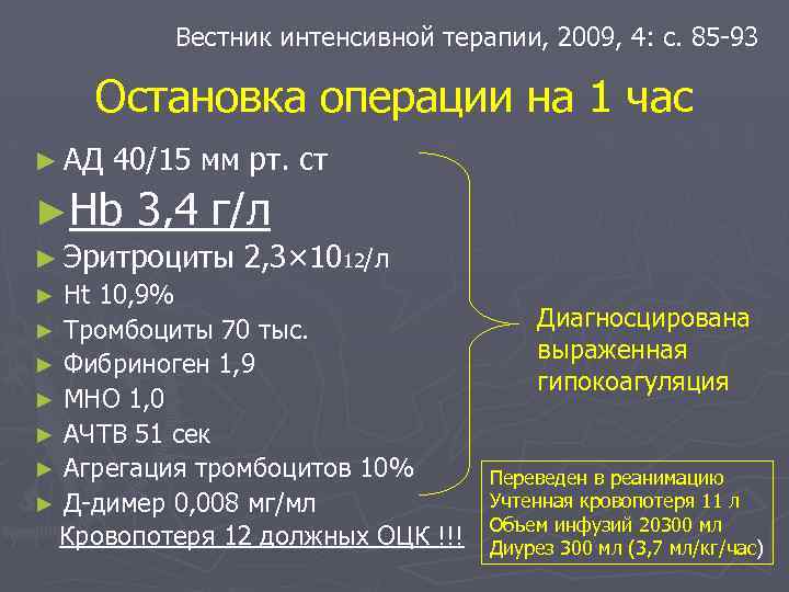 Вестник интенсивной терапии, 2009, 4: с. 85 -93 Остановка операции на 1 час ►