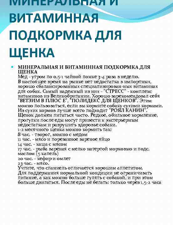 МИНЕРАЛЬНАЯ И ВИТАМИННАЯ ПОДКОРМКА ДЛЯ ЩЕНКА Мед - утром по 0, 5 -1 чайной