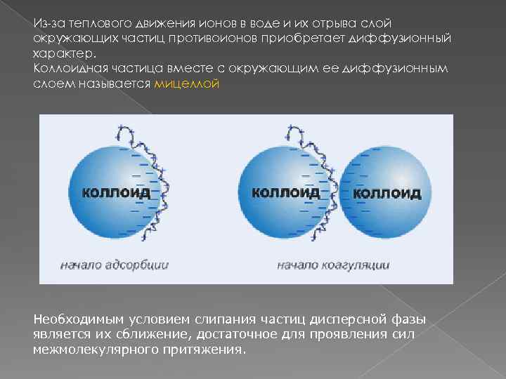 Из-за теплового движения ионов в воде и их отрыва слой окружающих частиц противоионов приобретает